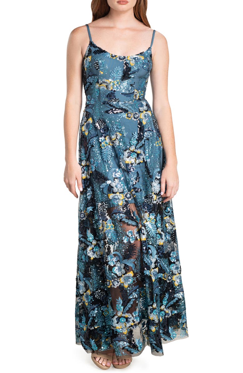 Dress the Population Umalina Sequin Floral Fit & Flare Gown, Alternate, color, 
