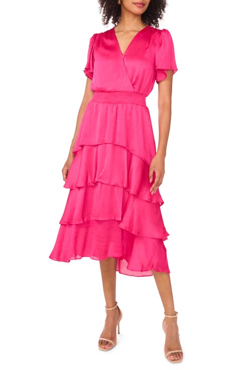 Flutter Sleeve Tiered Midi Dress