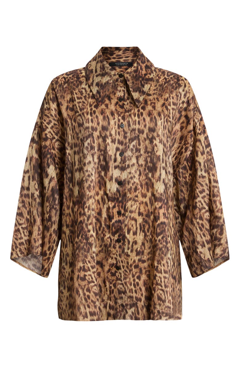 AllSaints Charli Leopard Print Linen & Silk Button-Up Shirt, Alternate, color, 