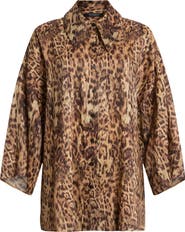 AllSaints Charli Leopard Print Linen & Silk Button-Up Shirt