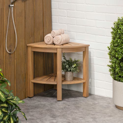 Jonathan Y Maris 18" Classic Coastal Solid Acacia Wood Indoor/outdoor Corner Shower Bench With Shelf