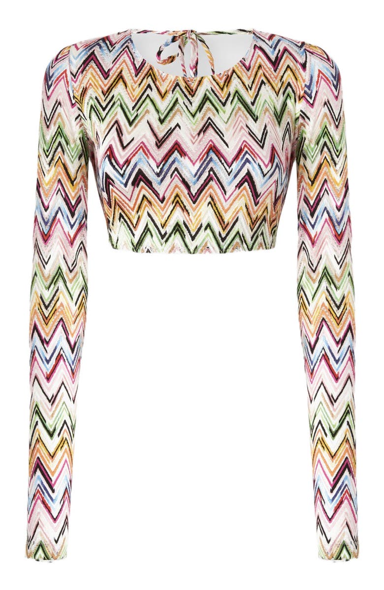 Missoni Crop Top In Stretch Viscose With Lace And Zigzag Motif, Alternate, color, Multicoloured