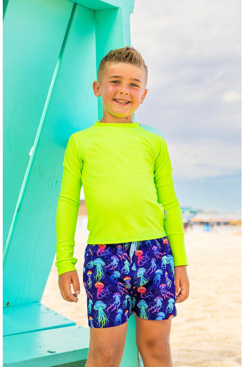 Boys Neon Jellyfish Print Board Shorts, Alternate, color, Multicolor