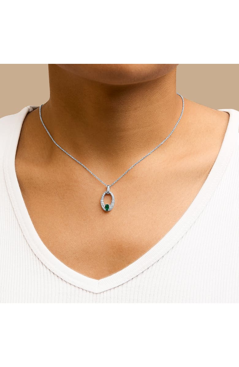 Haus of Brilliance Silver Created Green Emerald and White Sapphire Oval Shaped Pendant Necklace, Alternate, color, White