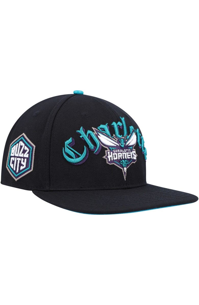 PRO STANDARD Men's Pro Standard Black Charlotte Hornets Old English Snapback Hat, Alternate, color,