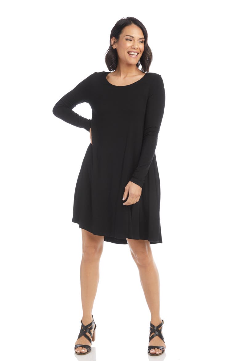 Maggie Long Sleeve Jersey Trapeze Dress, Alternate, color, BLACK