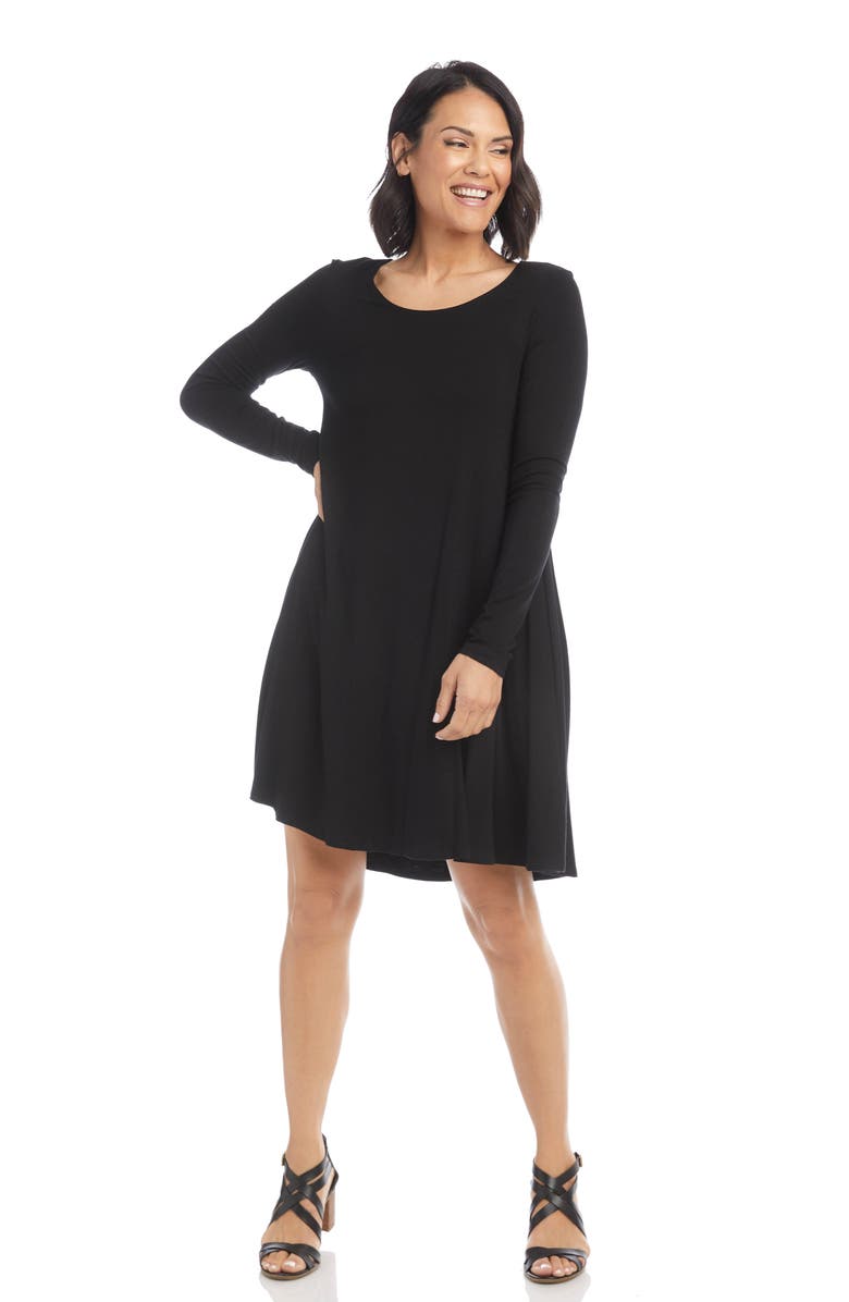 Karen Kane Maggie Long Sleeve Jersey Trapeze Dress, Alternate, color, Black