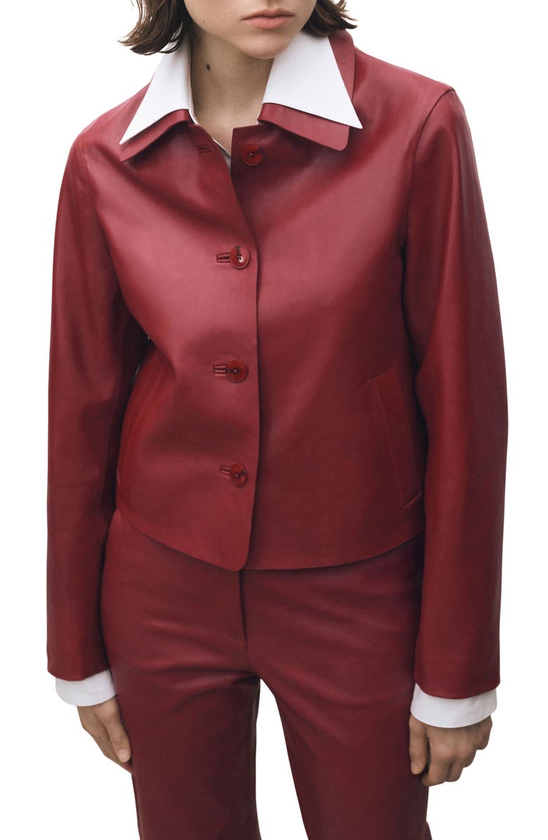 MANGO Button-Up Leather Jacket, Main, color, 