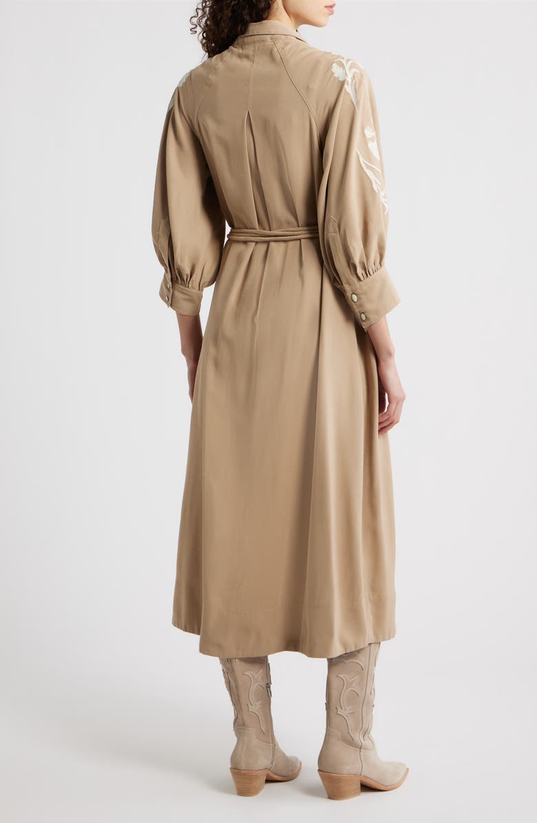 THE GREAT. The Western Herd Midi Shirtdress, Alternate, color, Soft Tan W/ Cream