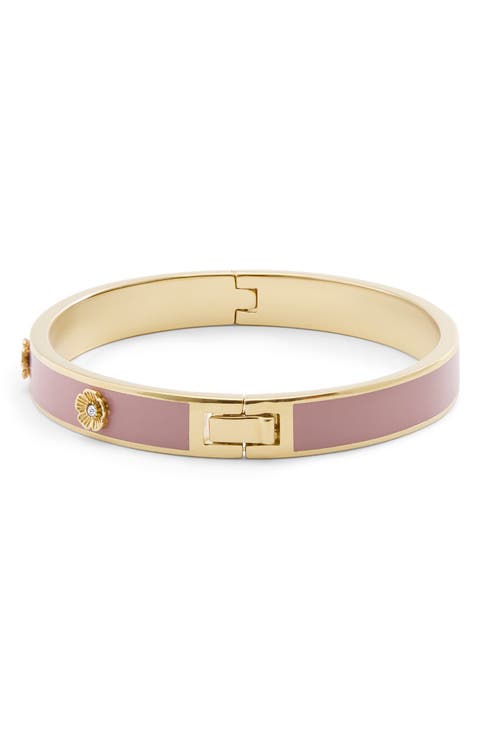 Tea Rose Enamel Hinged Bangle Bracelet