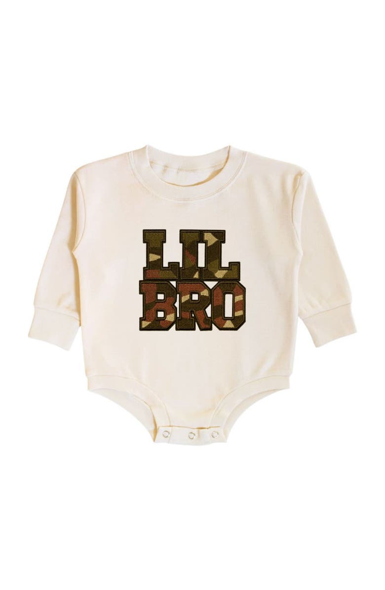 Sweet Wink Lil Bro Camo Patch Long Sleeve Romper, Main, color, Natural