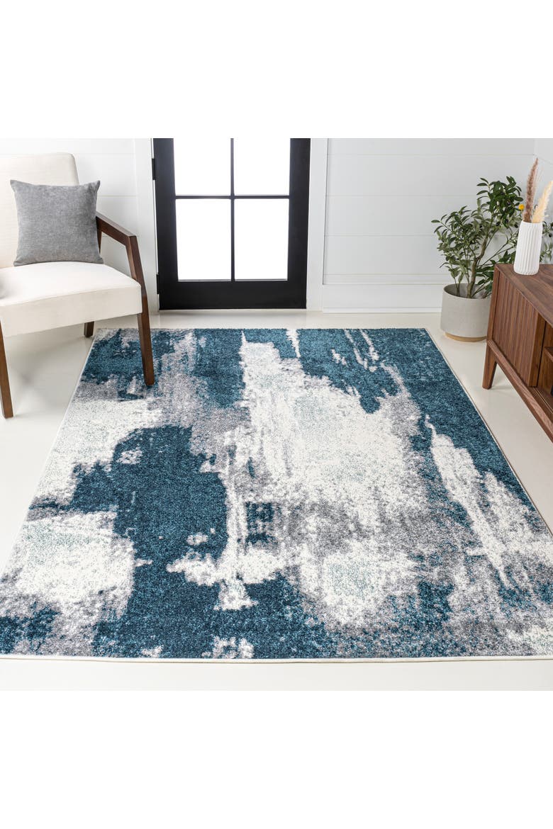 Zoe Contemporary Bohemian Abstract Marble Area Rug, Alternate, color, Blue/White
