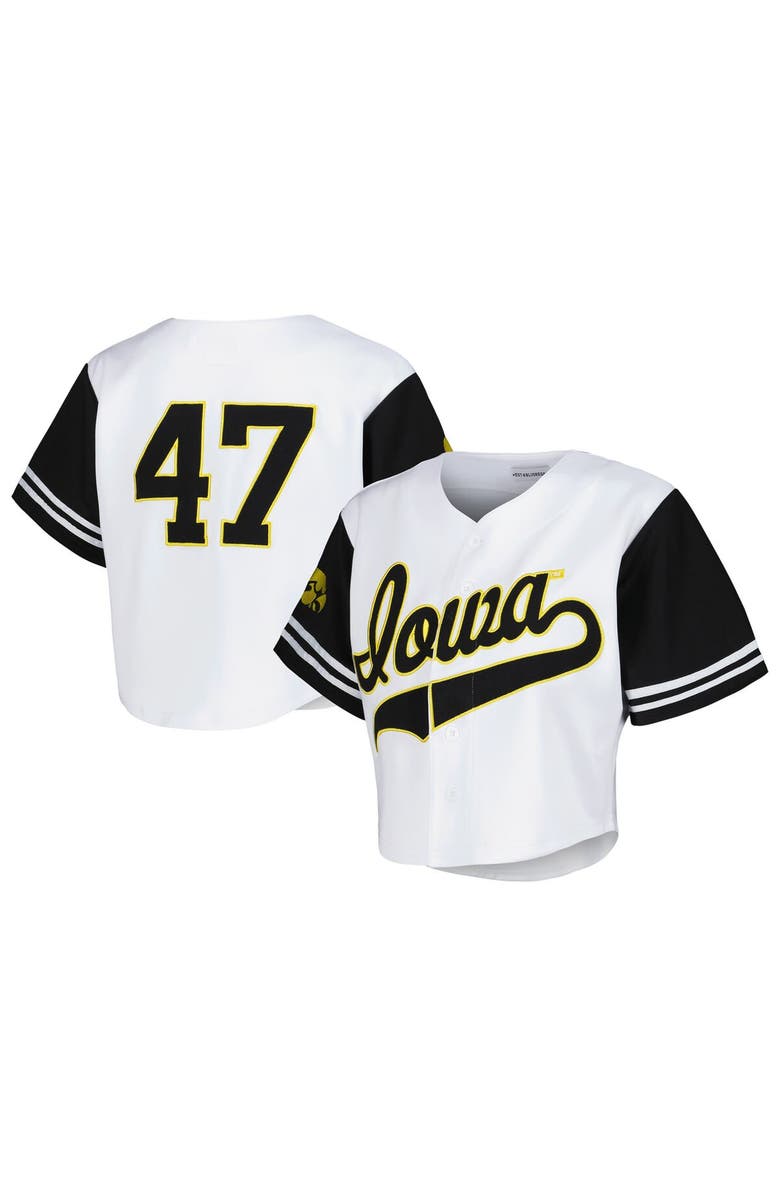 Established & Co. Women's Established & Co. White Iowa Hawkeyes Baseball Jersey Cropped T-Shirt, Alternate, color, White