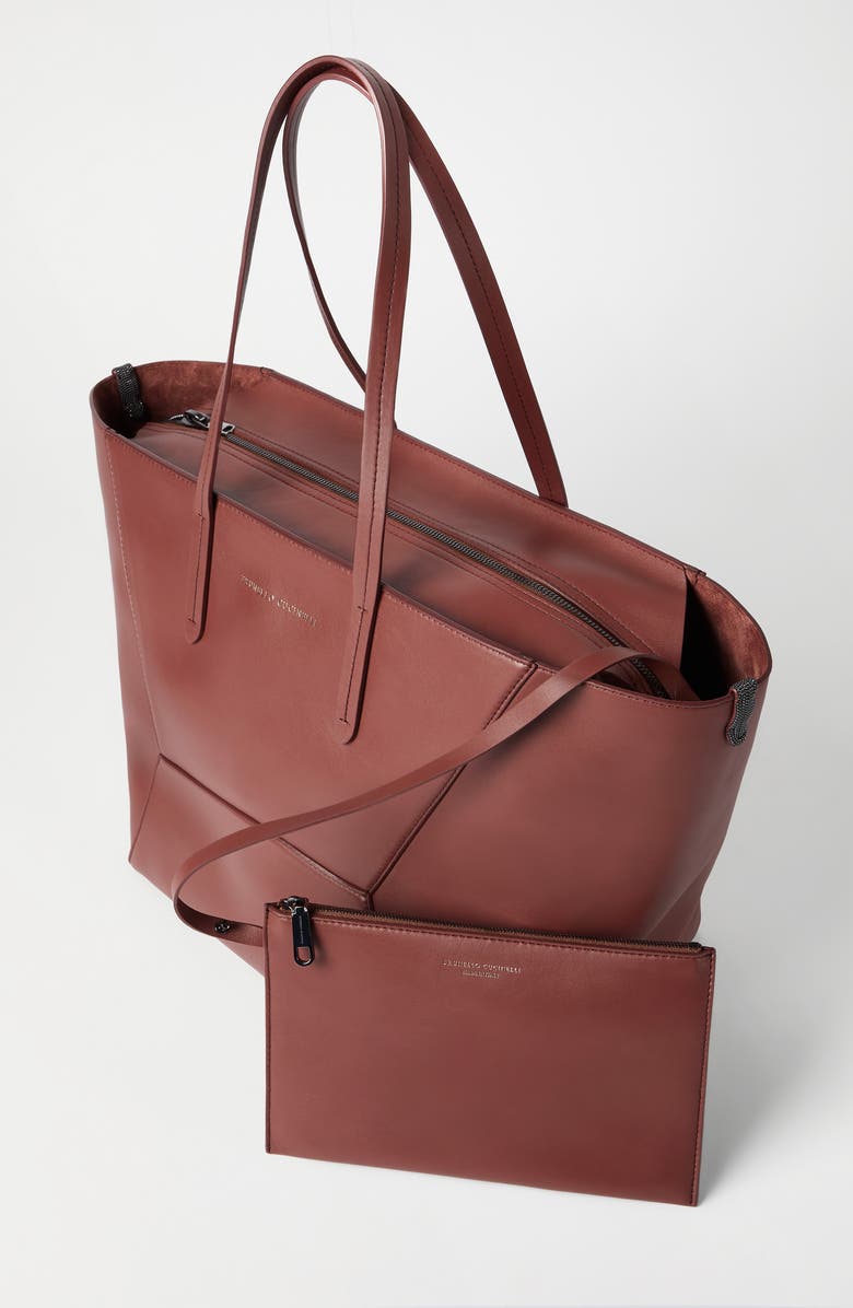 Brunello Cucinelli Calfskin BC Duo bag, Alternate, color, Red