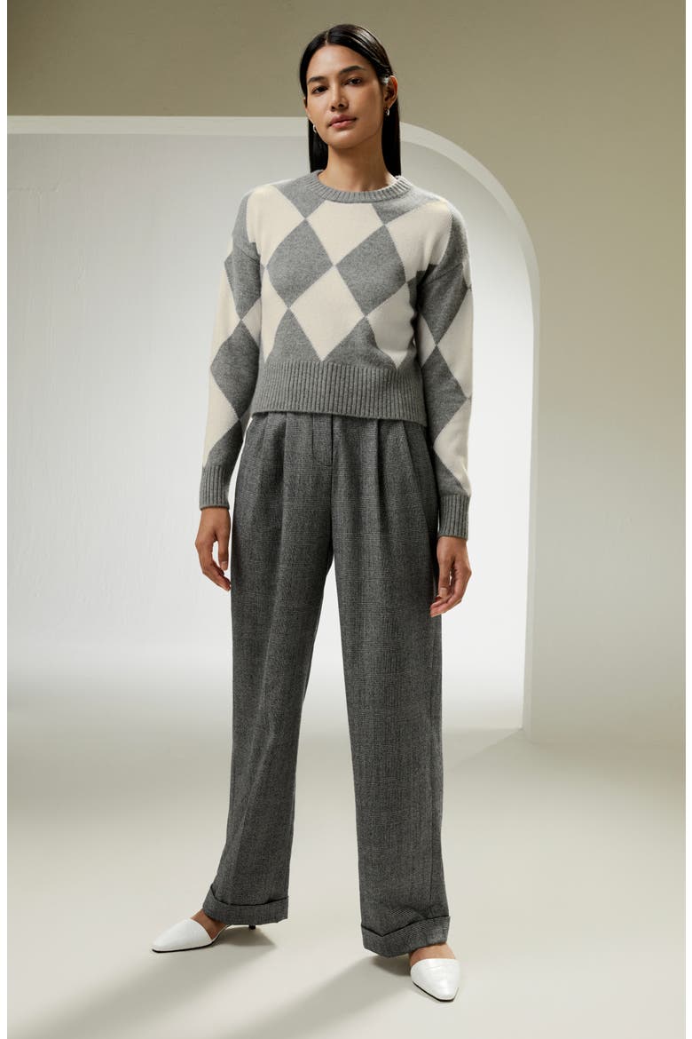 Women's Round Neck Diamond Pattern Cashmere Sweater, Alternate, color, Grey