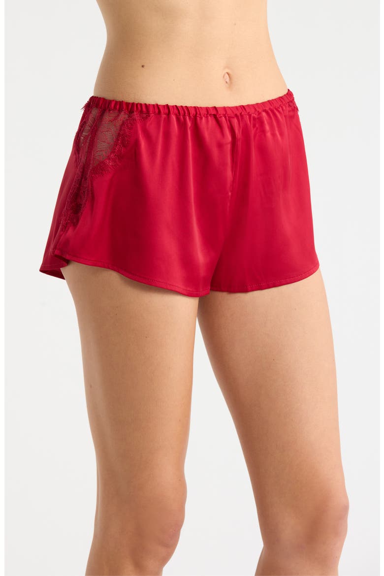 Confidence Eyelash Lace Trim Satin Shorts, Alternate, color, RED