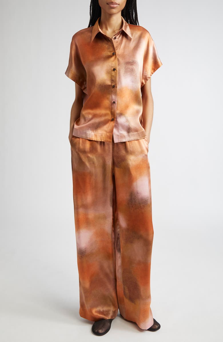 Lafayette 148 New York Pastel Print Oversize Dolman Sleeve Silk Satin Blouse, Alternate, color, 