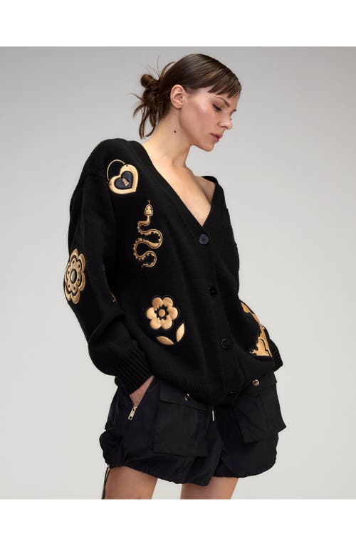 Cynthia Rowley Playful Patchwork Cardigan In Black_gold