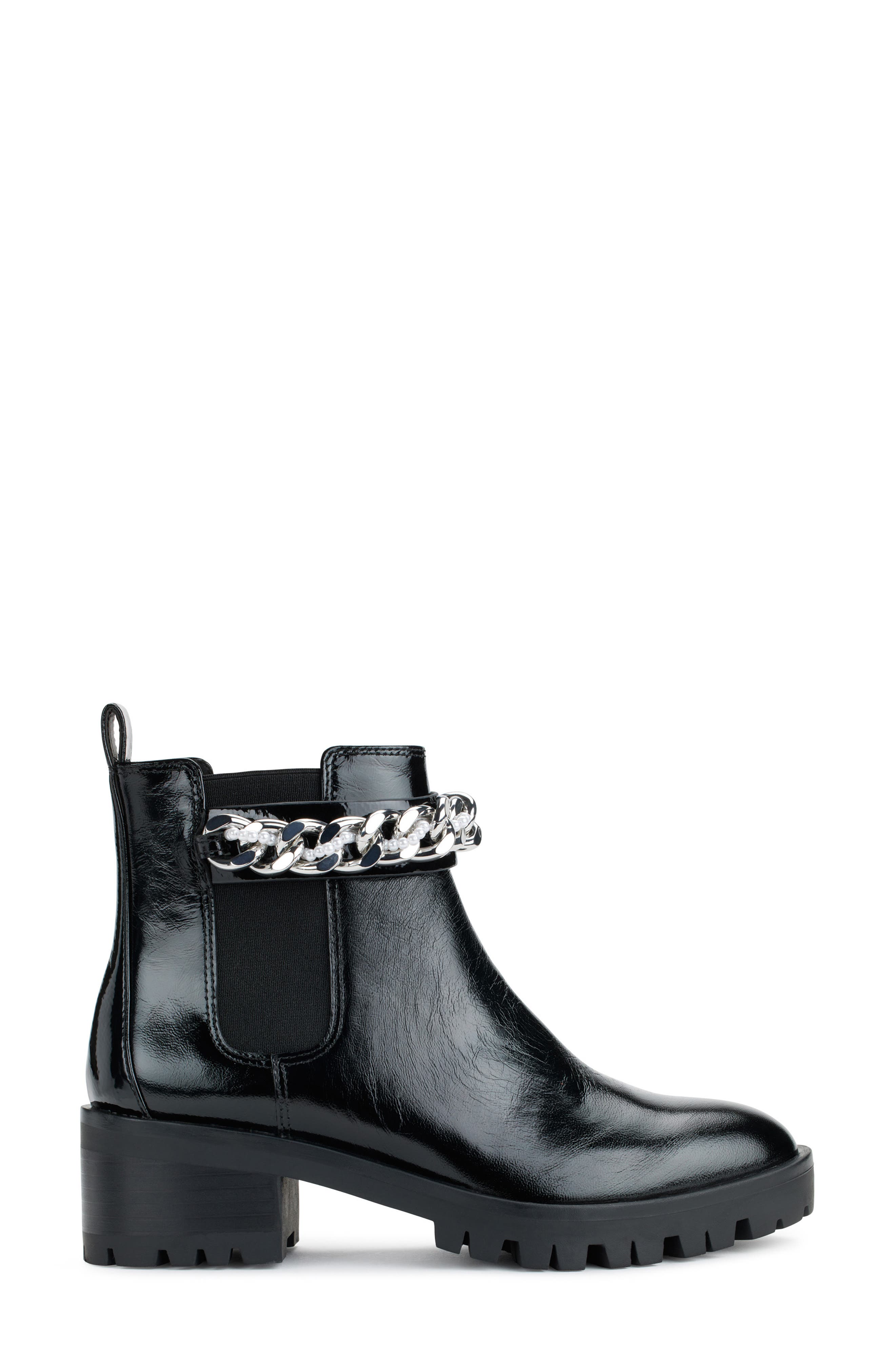 KARL LAGERFELD PARIS Porshay Lug Sole Bootie, Alternate, color, Black Silver Chain