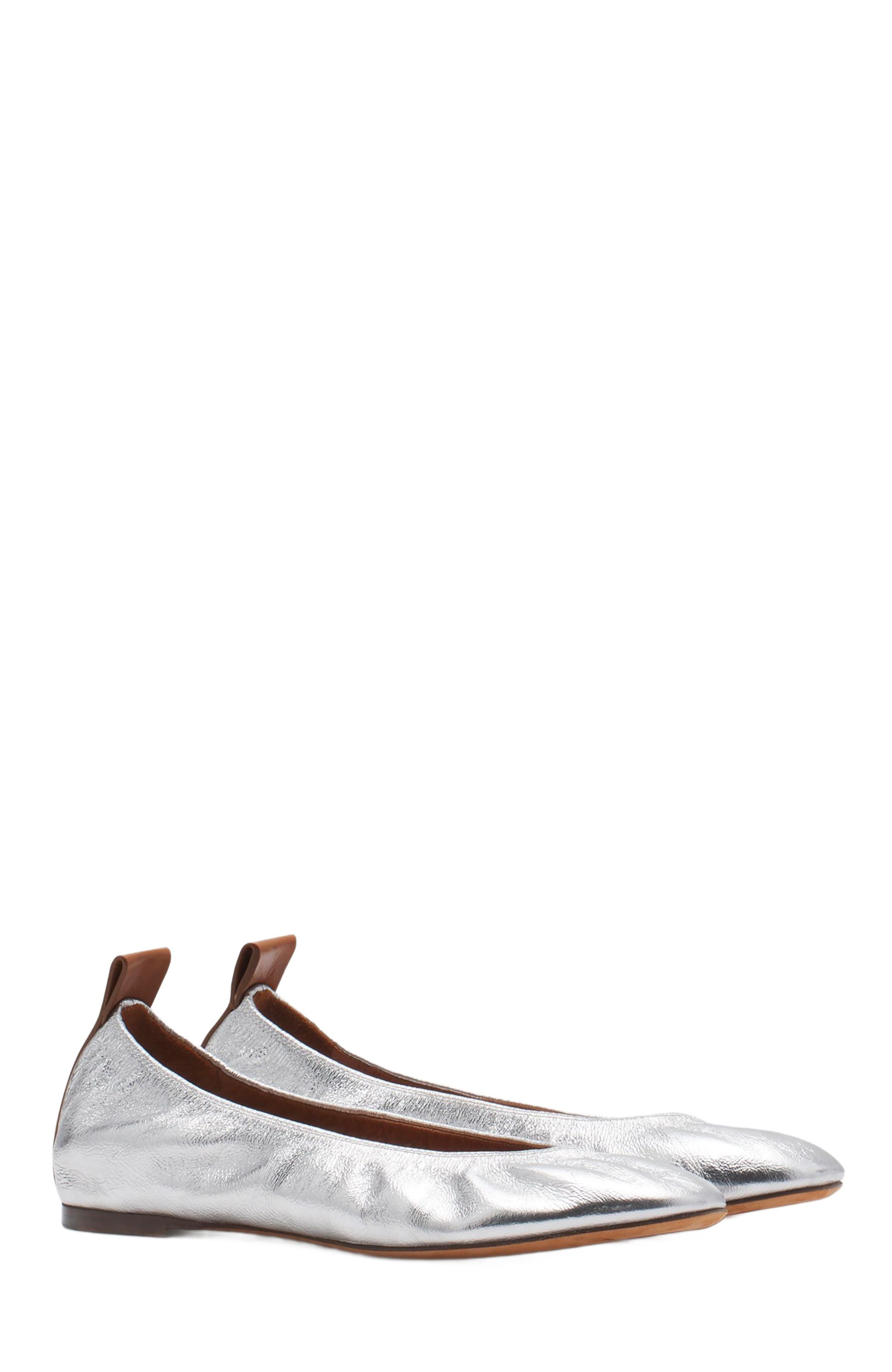 Lanvin THE BALLERINA FLAT IN METALLIC LEATHER, Alternate, color, Silver