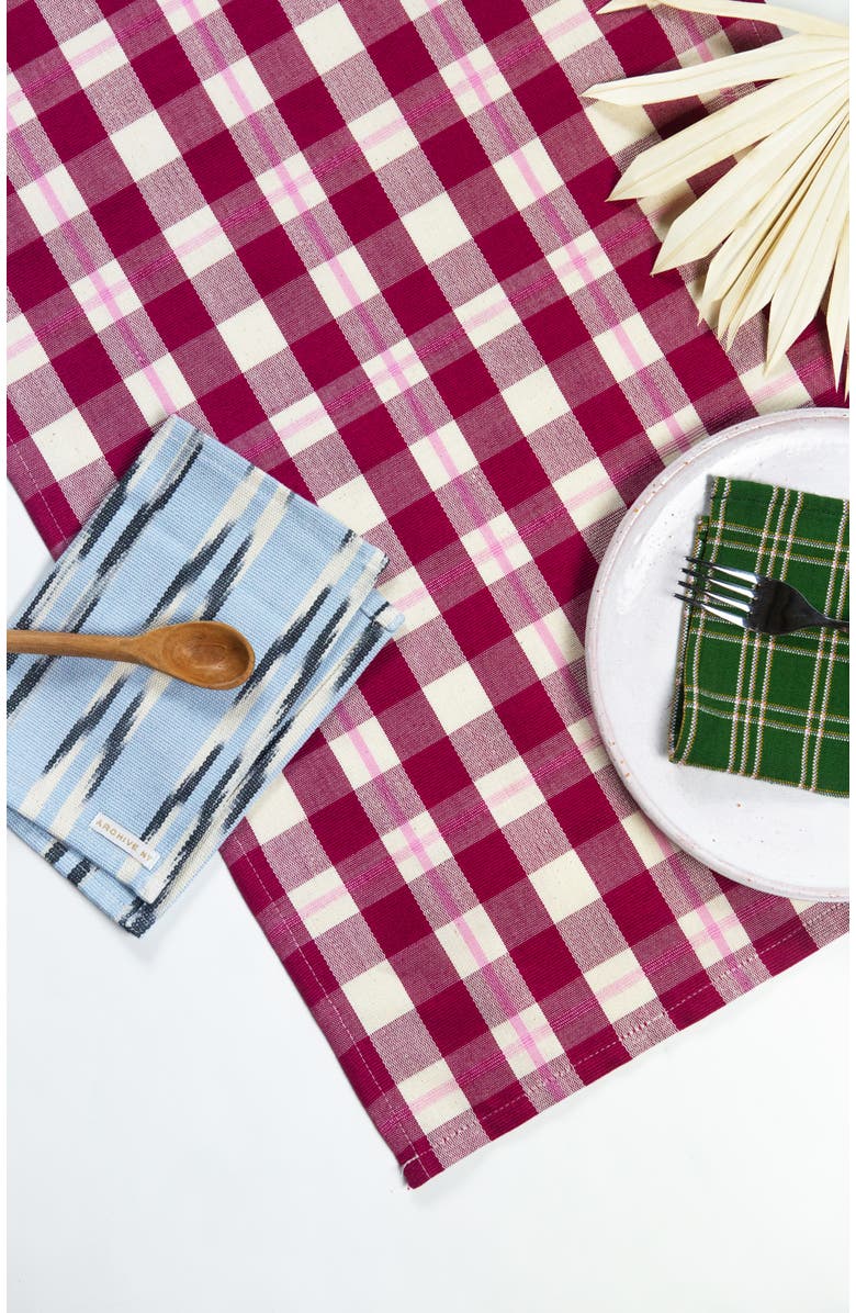 Archive New Yrok Handwoven Abigail Cranberry Plaid Cotton Table Runner, Alternate, color, Red