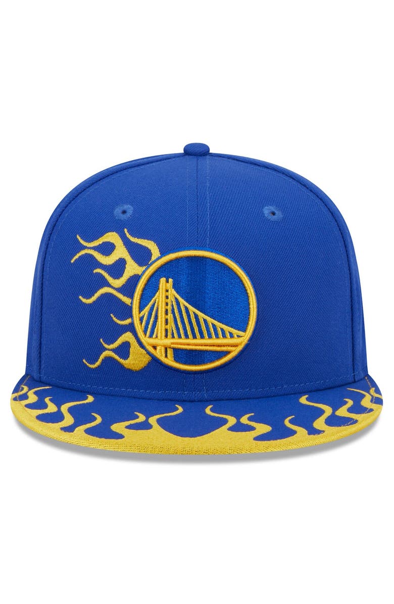 New Era Men's New Era Royal Golden State Warriors  Rally Drive Flames 9FIFTY Snapback Hat, Alternate, color, 