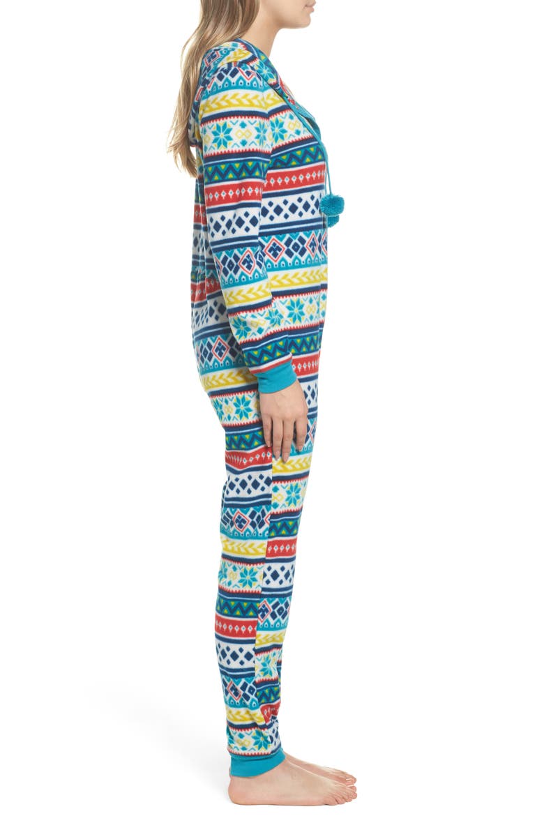 Hooded Pajama Jumpsuit, Alternate, color, IVORY EGRET FLIRTY FAIRISLE