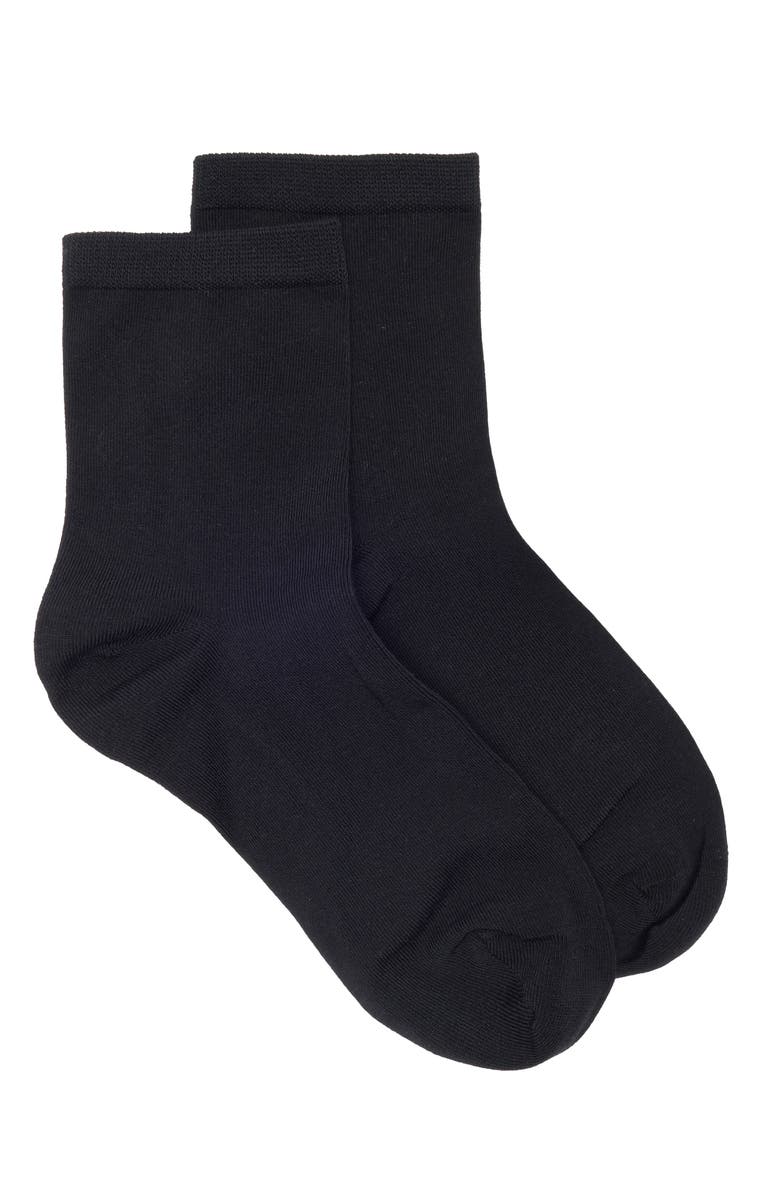 Nordstrom Everyday Low Flat Knit Rib Crew Socks, Main, color, Black