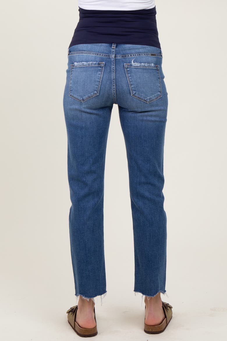 Distressed Raw Hem Slim Straight Maternity Jeans, Alternate, color, Blue