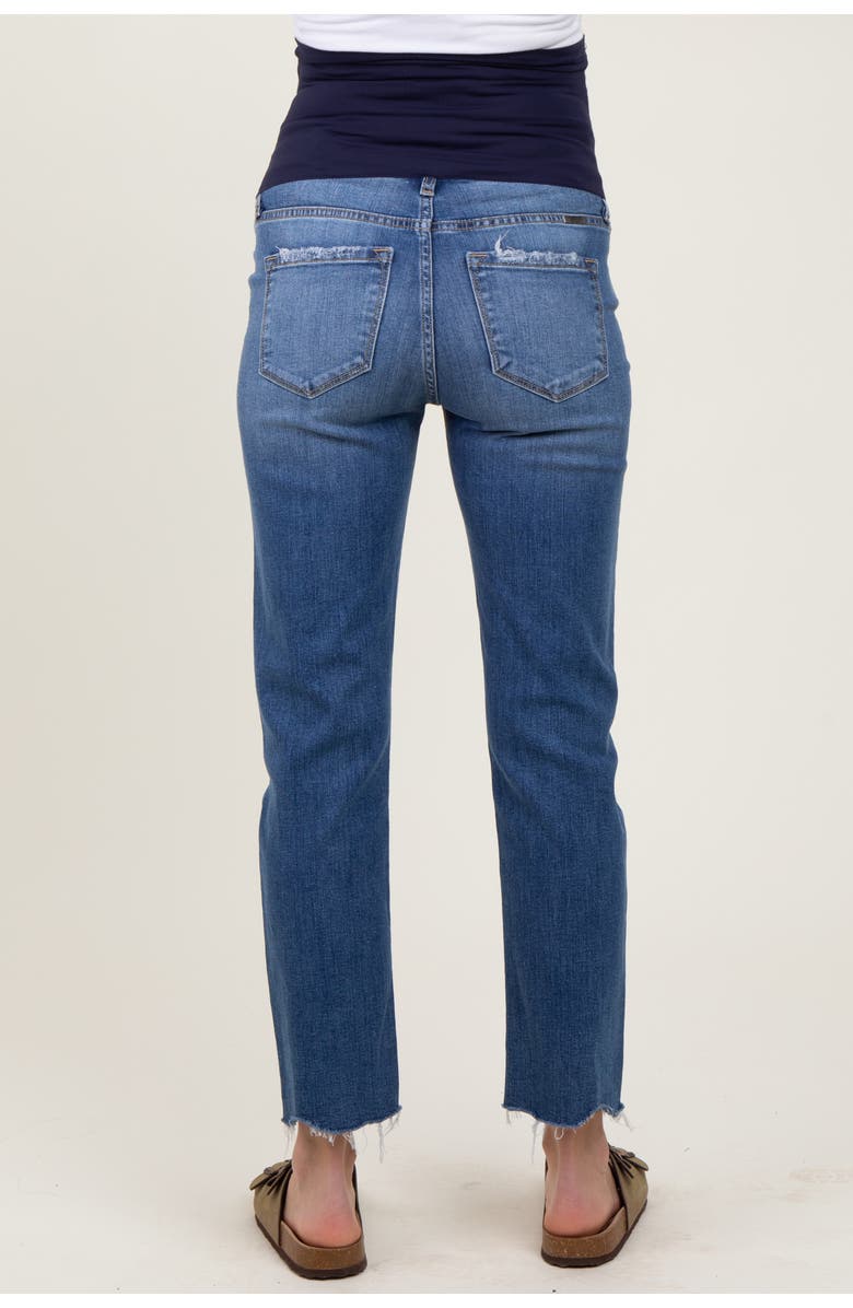 PinkBlush Distressed Raw Hem Slim Straight Maternity Jeans, Alternate, color, Blue