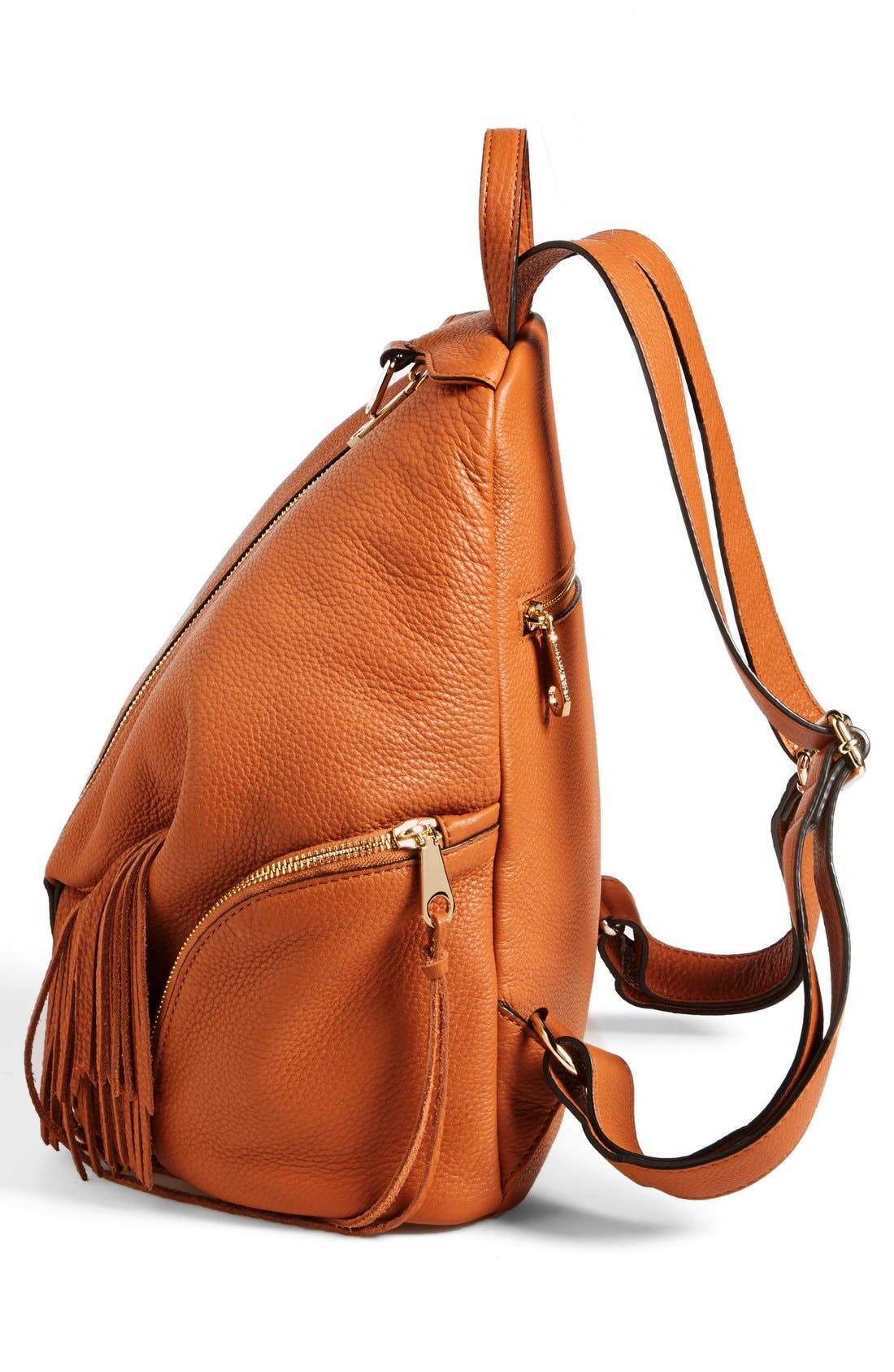 'Julian' Backpack with Fringe, Alternate, color, COGNAC