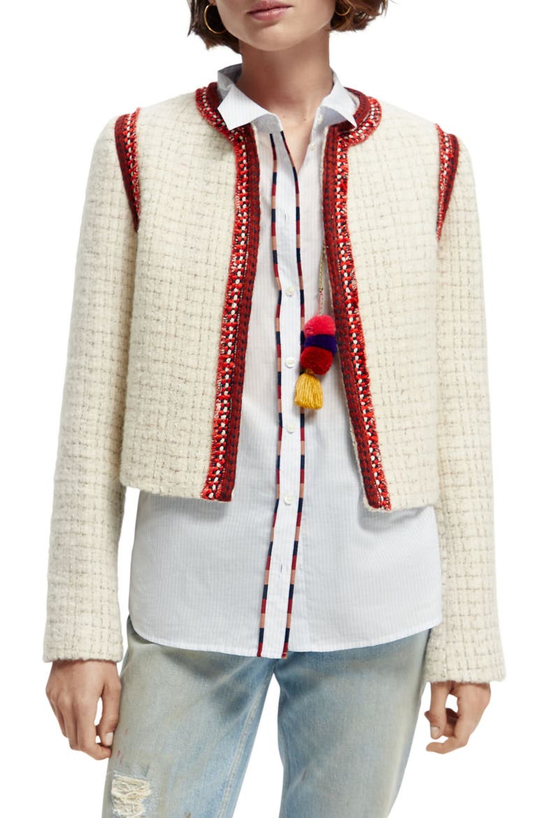 Wool Blend Crop Tweed Jacket, Main, color, 0622-AGED WHITE MELANGE