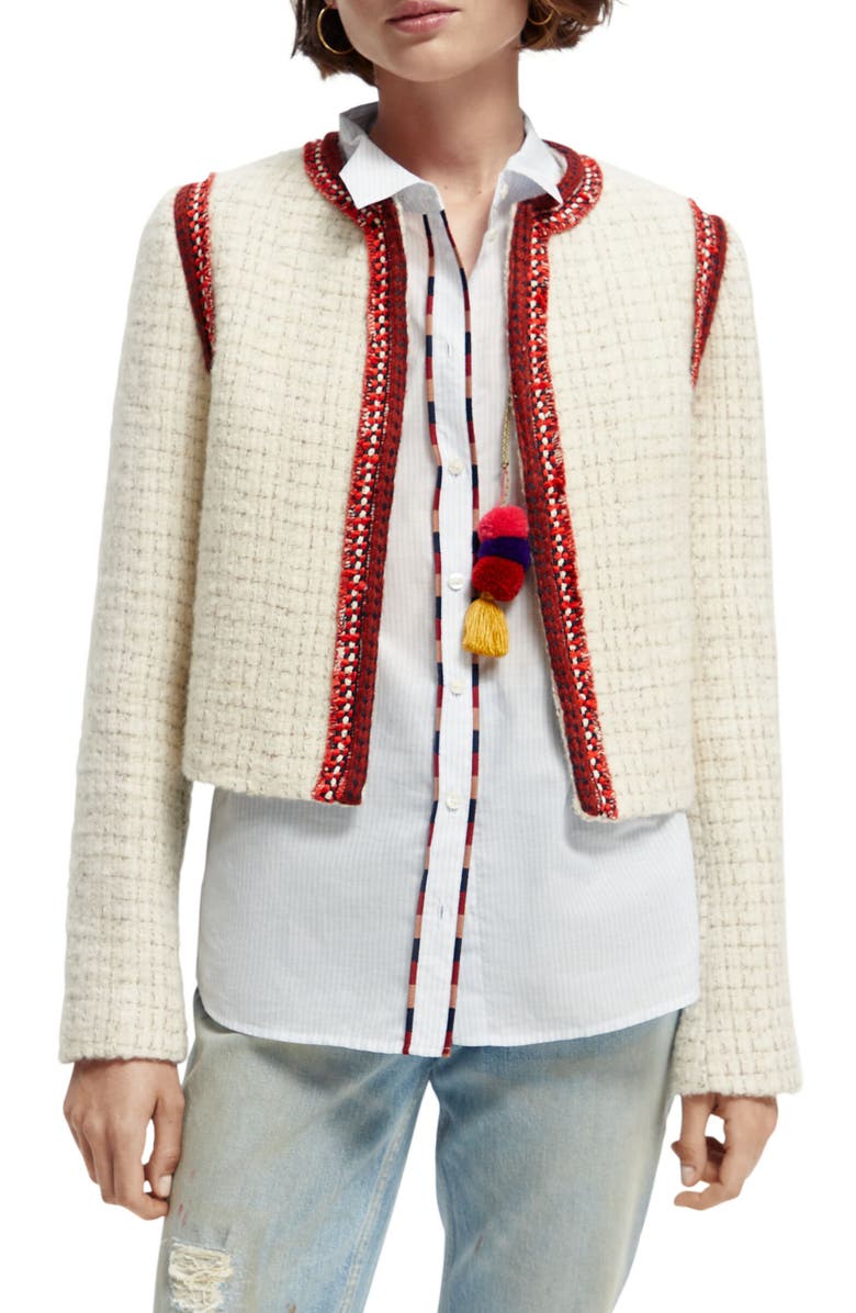 Scotch & Soda Wool Blend Crop Tweed Jacket, Main, color,