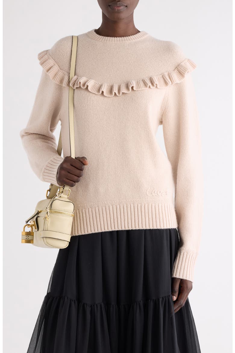 Ruffle Trim Wool & Cashmere Sweater, Main, color, SWEET IVORY