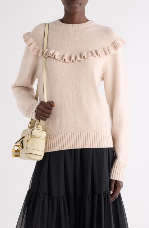 Ruffle Trim Wool & Cashmere Sweater