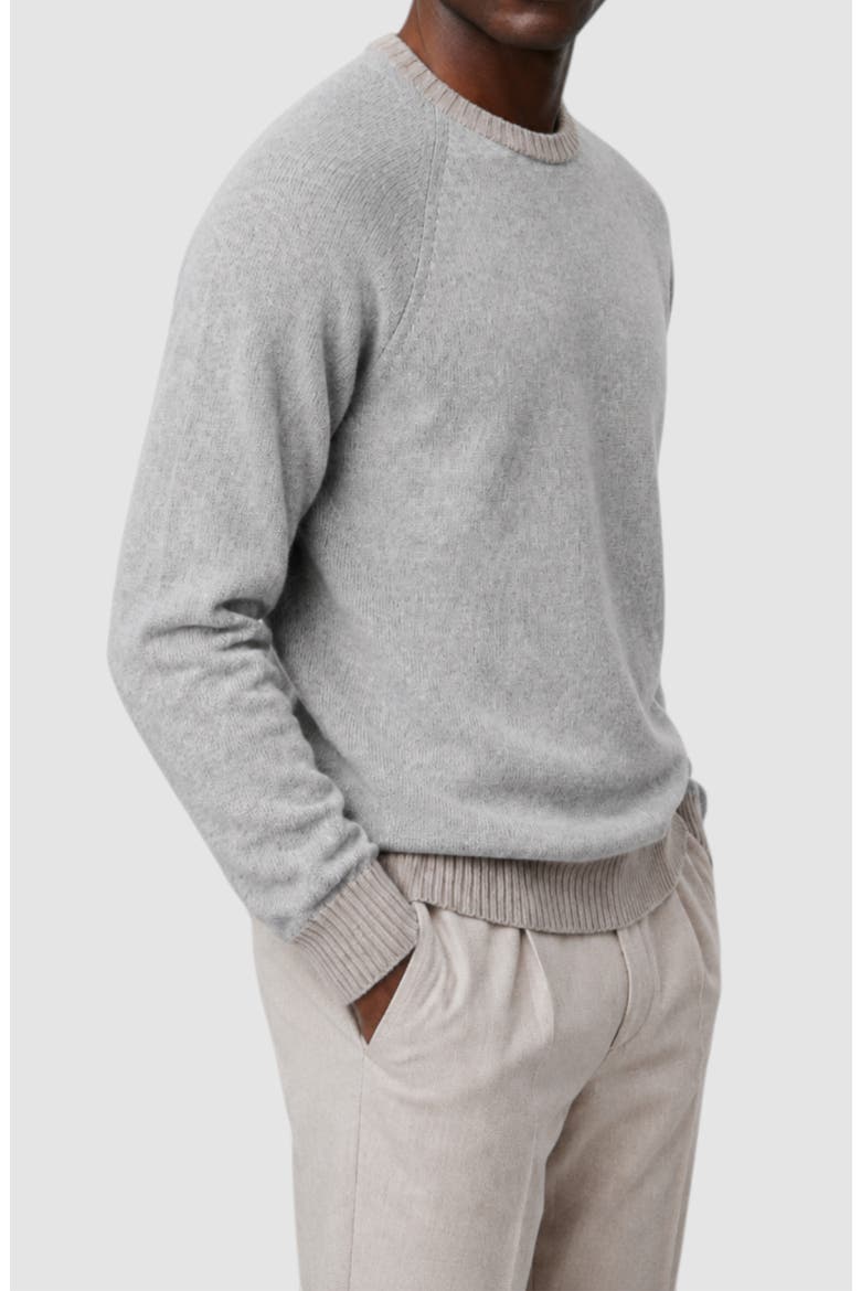 Contrast Crewneck Wool Blend Sweater, Alternate, color, PLATINUM