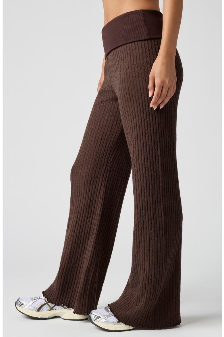 Mini Cable Stitch Foldover Sweater Pants, Alternate, color, CANYON BROWN