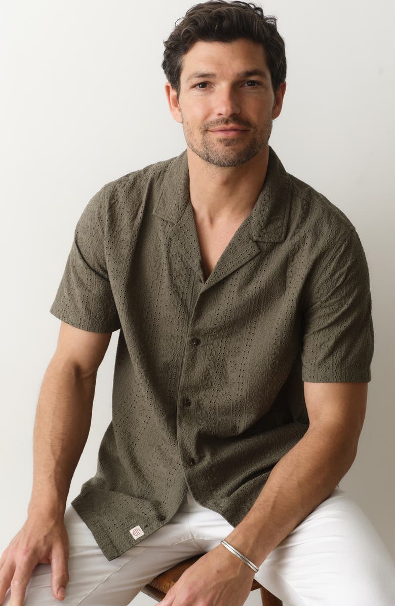 Marine Layer Eyelet Cotton Camp Shirt, Alternate, color, India Ink