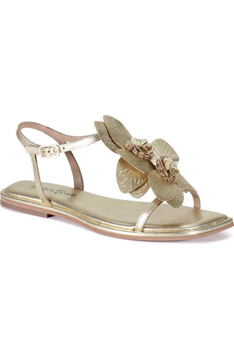 Diba True PER SHING Leather Floral Flat Dress Sandal, Main, color, Gold