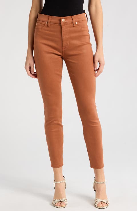 Coated High Waist Ankle Skinny Jeans
