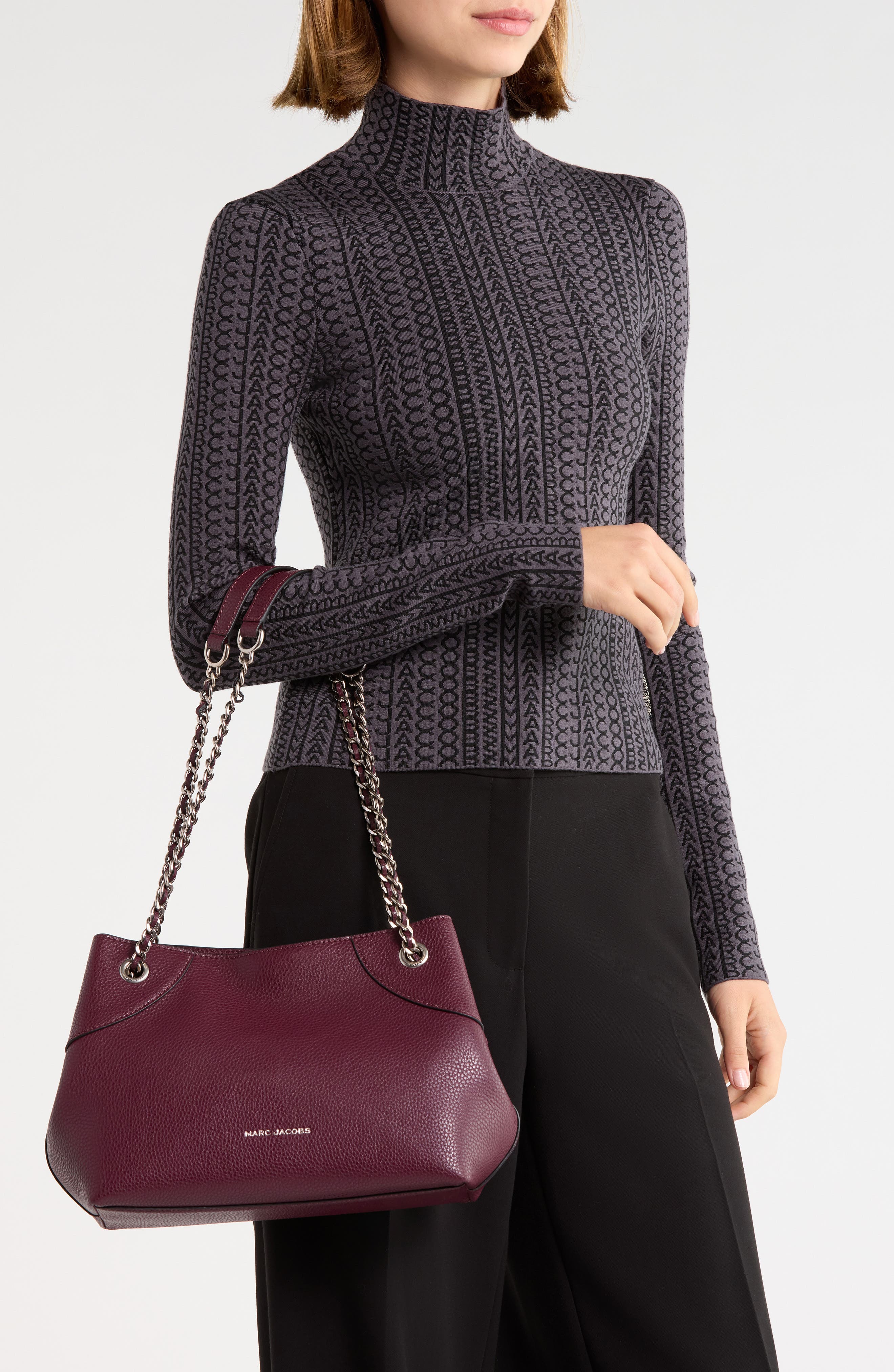 Small Leather Tote, Alternate, color, DARK PLUM