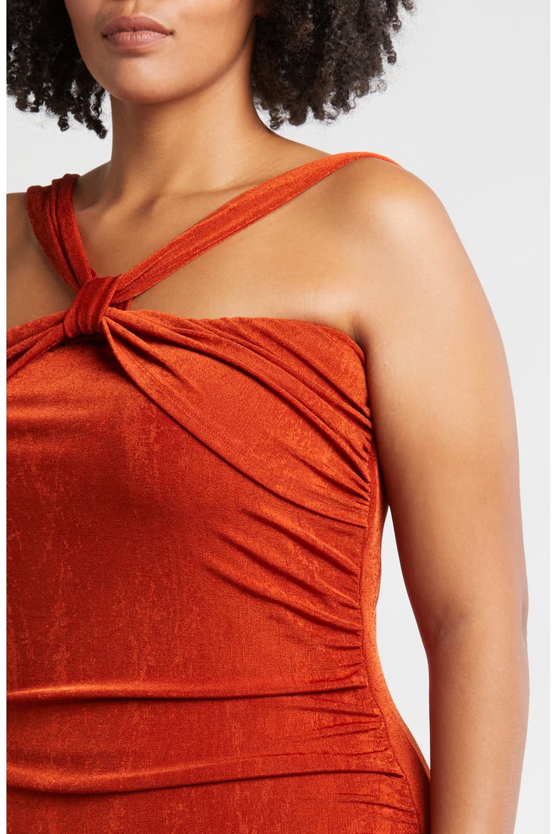 Cross Neck Stretch Body-Con Dress, Alternate, color, RUST