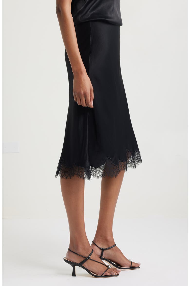Lace Trim Bias Cut Midi Skirt, Alternate, color, BLACK