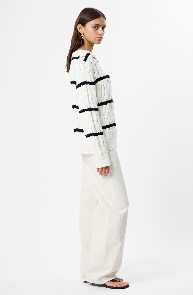French Connection Mozart Stripe Cable Stitch Cotton Boat Neck Sweater, Alternate, color, 10-Porcelain Cream-Blac