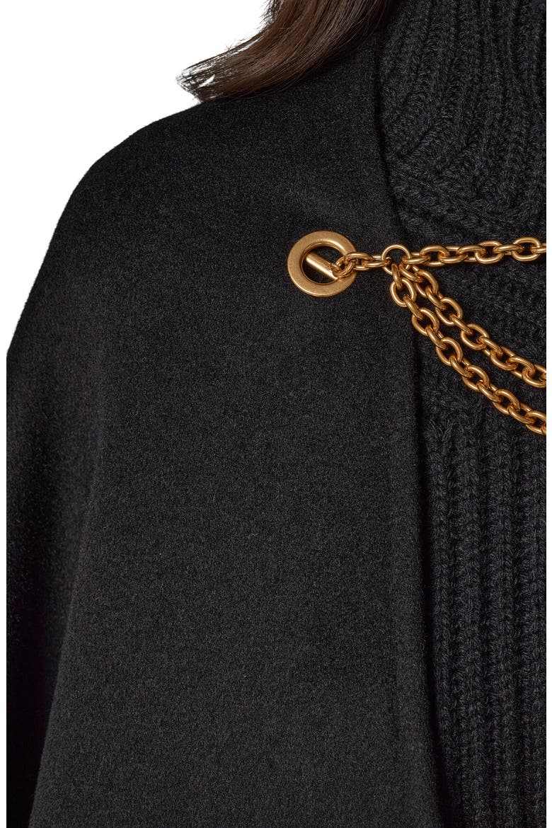 Chain Closure Wool Blend Cape, Alternate, color, BLACK