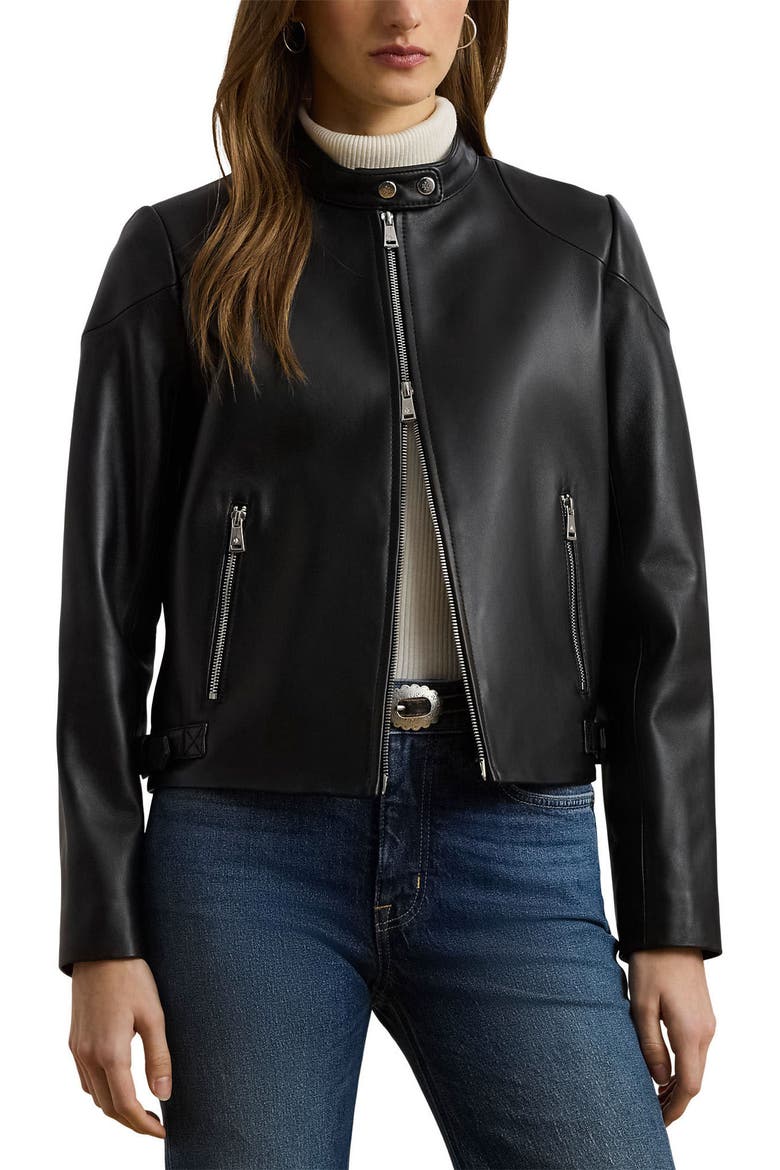 Lambskin Leather Jacket, Alternate, color, BLACK