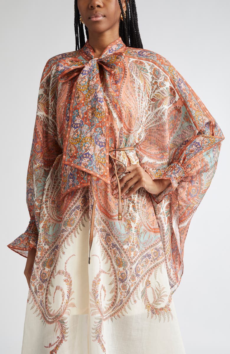 Zimmermann Rhiannon Paisley Tie Neck Long Sleeve Midi Dress, Alternate, color, Cream Paisley