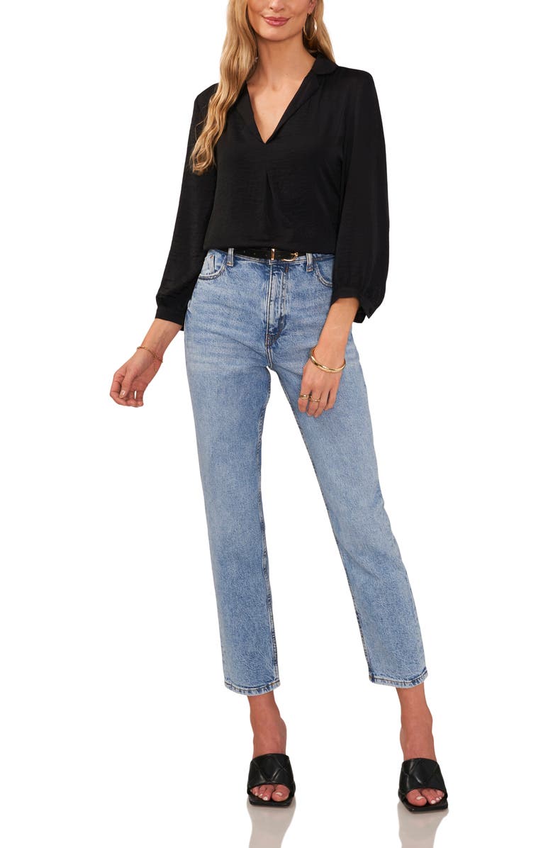 Vince Camuto Pleat Front Satin Shirt, Alternate, color, Rich Black