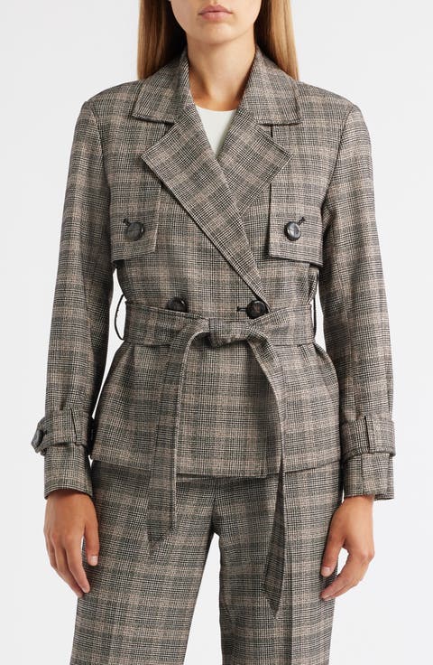 Plaid Belted Short Trench Coat