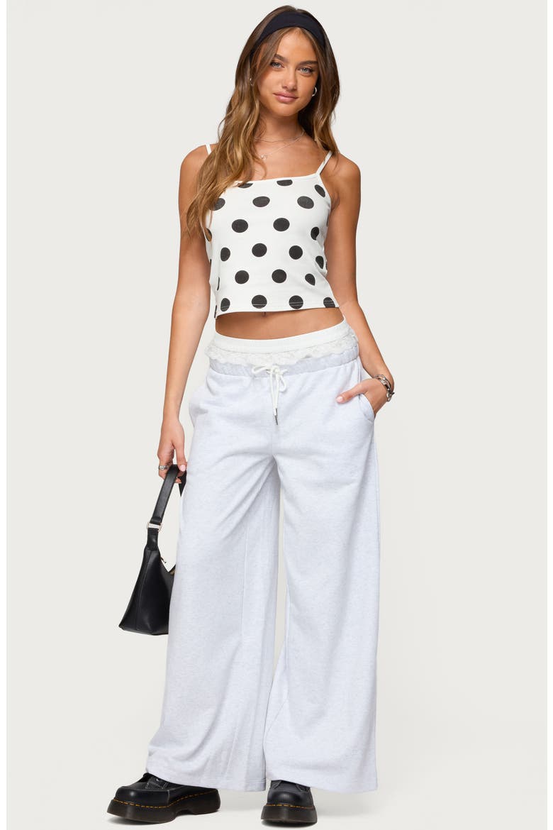 Tamia Peekaboo Lace Trim Wide Leg Pants, Alternate, color, LIGHT-GREY-MELANGE